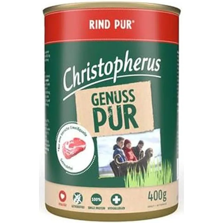 Allco Christopherus Pur Rind, Hunde-Nassfutter mit 70% Rindfleisch, 6x 400g