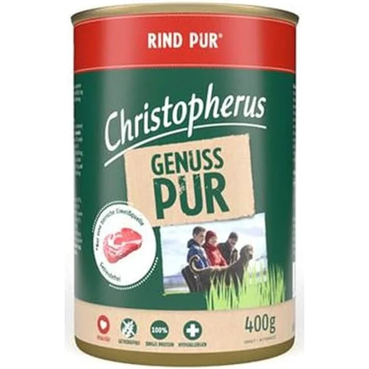 Allco Christopherus Pur Rind, Hunde-Nassfutter mit 70% Rindfleisch, 6x 400g