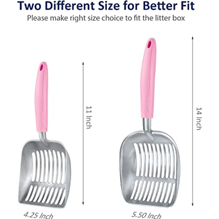 WePet Katzenstreuschaufel, Aluminiumlegierung, tiefe Kotsieb mit langem Griff, rosa, 28 cm x 11 cm x 4 cm, langlebig und robust – Bild 3