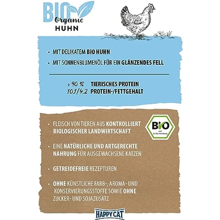 Happy Cat Happy Cat Bio Pouch Huhn, 85 g, getreidefreies Katzen-Nassfutter aus kontrolliert biologischer Landwirtschaft, ohne künstliche Zusatzstoffe, Made in Germany – Bild 2