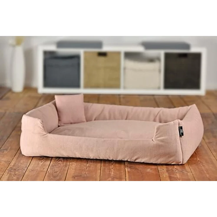 Rohrschneider Kuschelsofa für Hunde, recycelter Polsterstoff, Grau oder Rosa, L: 90x65x22cm, abnehmbarer Bezug, mit Innenkissen und Dekokissen, Antirutsch-Unterseite – Bild 2