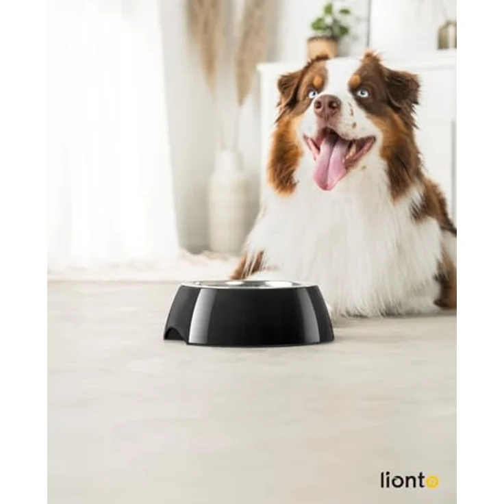 lionto Futternapf, Melamin mit Anti-Rutsch Boden, herausnehmbarer 940 ml Edelstahl-Napf, leicht zu reinigen, ergonomisches Design, schwarz – Bild 2