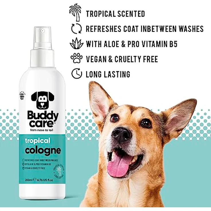 Buddycare Hund-Cologne Tropical, Erfrischendes Hunde-Parfüm mit Aloe & Pro-Vitamin B5 für glänzendes Fell, 200 ml – Bild 2