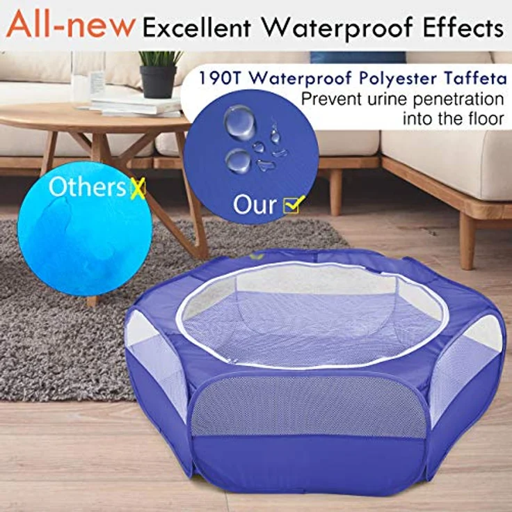 Pawaboo Kleintiere Freigehege, Faltbar und Wasserdicht für Kaninchen, Hühner, Kätzchen und Welpen, 133 cm x 38 cm, Indigo mit Reißverschluss und Nylonboden – Bild 4