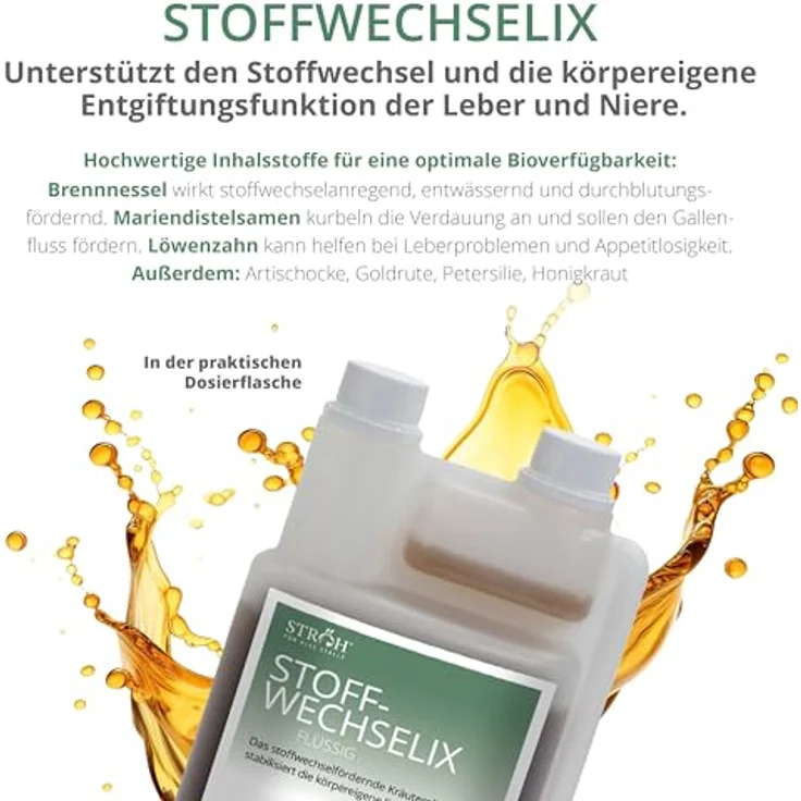 STRÖH STOFFWECHSELIX (1l), Stoffwechselsaft für Pferde mit Mariendistel & Artischocke, Leber- & Nierensaft, zuckerfrei, Detox Kur für Pferde – Bild 3