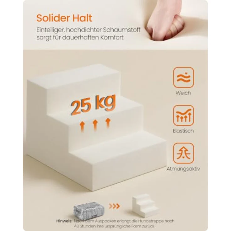 Feandrea Hundetreppe Baddi Kollektion PPS023GN01, 3-stufige Schaumstofftreppe für kleine Hunde, bleigrau, waschbar, rutschfest, 46 x 40 x 33 cm – Bild 4