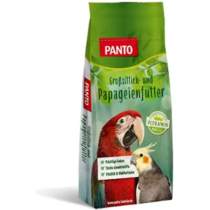 PANTO Großsittich- und Papageienfutter mit Pluramin, 25 kg - Bunte Saatenmischung mit Sonnenblumenkernen, hochwertiges Vogelfutter für gesunde Ziervögel