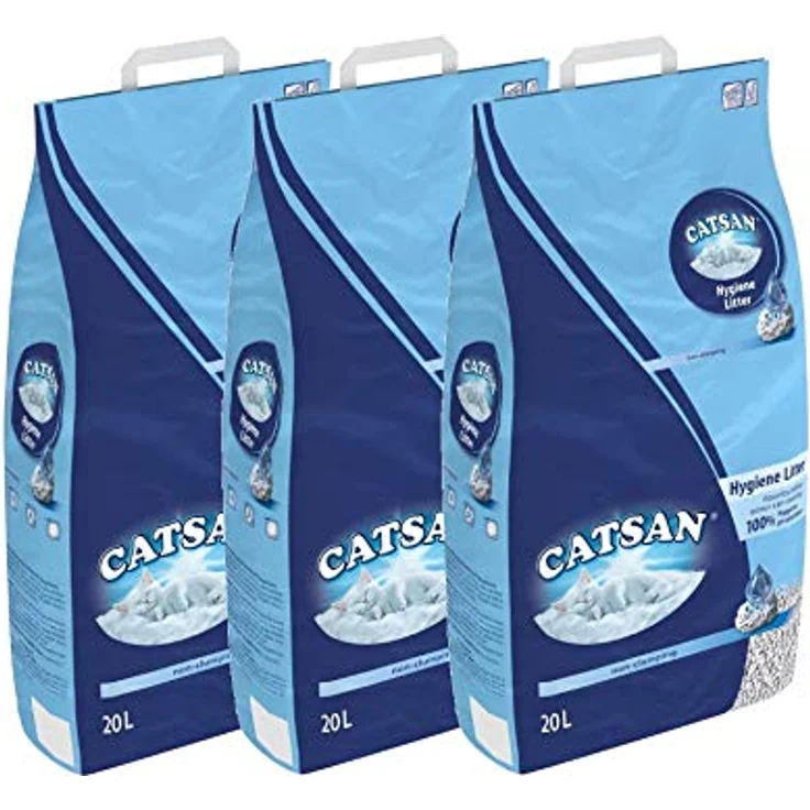 Catsan Hygiene nicht klumpendes Katzenstreu, Extra-Mineralschutz für langanhaltende Geruchsverhinderung, 3 Packungen (3 x 20 l), weiß – Bild 1
