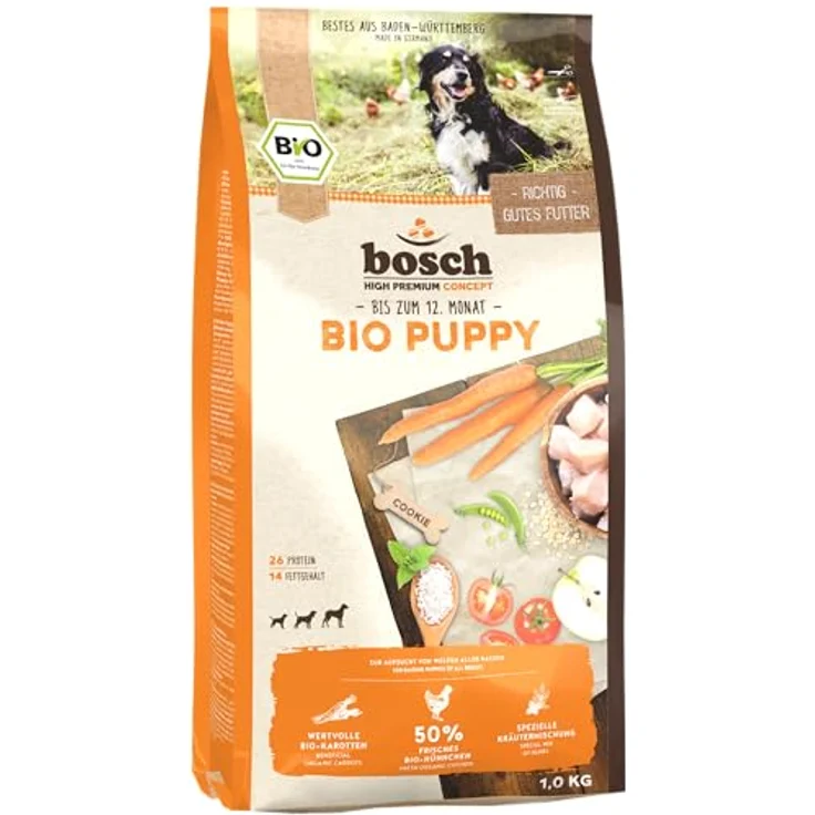 Bosch BIO Puppy Hühnchen + Karotten, 11,5 kg Alleinfuttermittel für Welpen mit 50% frischem Bio-Hühnchen und wertvollen Bio-Karotten – Bild 1