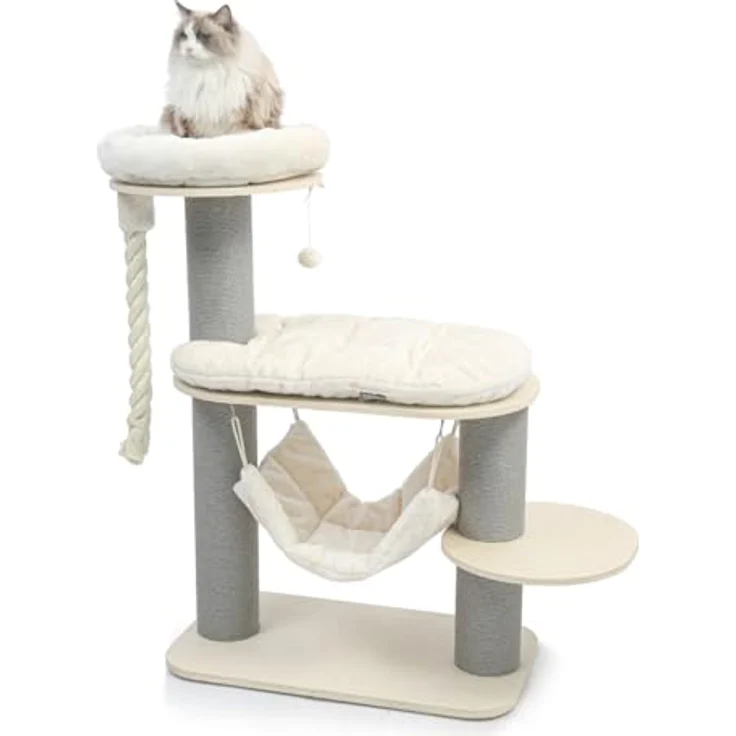 CanadianCat Company Kratzbaum Vale, beige, mit gepolsterten Liegeflächen, Hängematte und stabilen Kratzsäulen, 78 x 45 x 114 cm – Bild 1