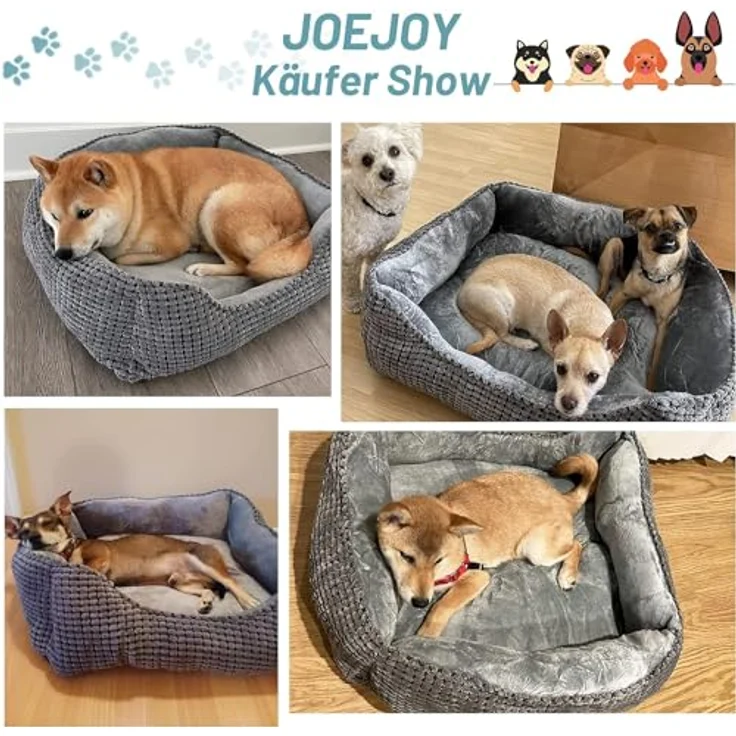 JOEJOY Hundebett XL, Waschbares Plüsch Hundekorb für große Hunde, 89x63x23cm, Rutschfeste Unterseite, Erhöhter Rand – Bild 2