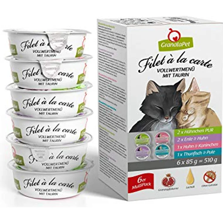GranataPet Filet à la carte Multipack, Nassfutter für Katzen, 6 x 85 g, hoher Fleischanteil, ohne Getreide und Zuckerzusatz – Bild 1