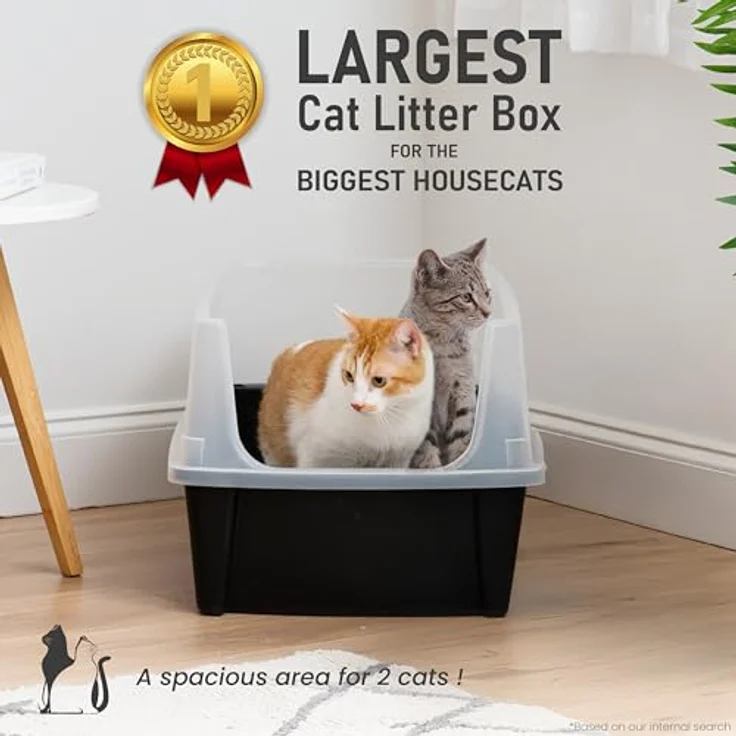 Iris Ohyama CLH-XL, XXL Katzenklo mit hohem Rand, Schwarz, für große Katzen und zwei Katzen, abnehmbare Ränder, Auslaufschutz, einfache Reinigung, BPA-frei – Bild 3
