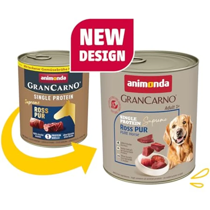 animonda GranCarno Hunde Nassfutter Single Protein Ross pur (6 x 800g), getreidefreies Hundefutter ohne Zucker, mit frischem Pferdefleisch und Innereien für ausgewachsene Allergiker-Hunde – Bild 2