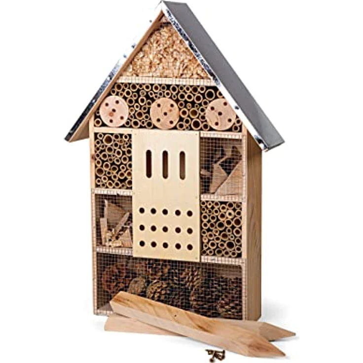 CULT at home Insektenhotel groß XXL stehend - mit Erdspieß - Insektenhaus Gesamthöhe 77 cm – Hummelhaus Wildbienenhaus Bienenhaus Marienkäferhaus Nistkasten und Deko für Garten und Balkon – Bild 5