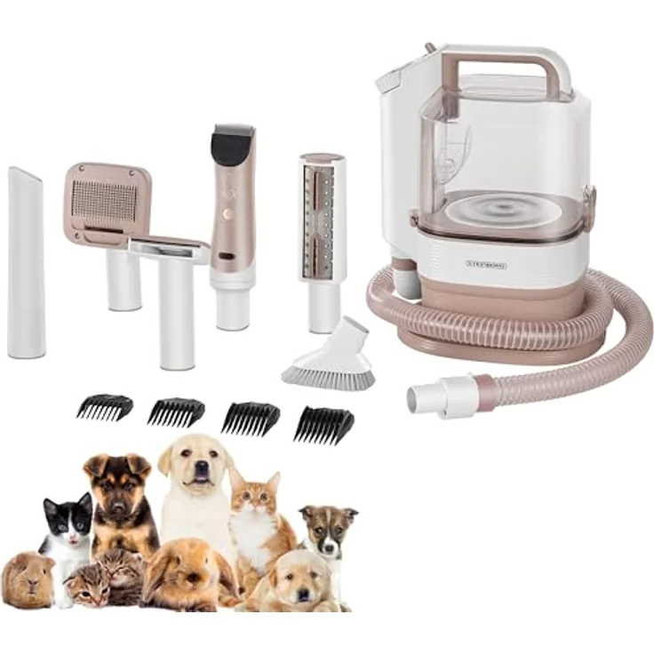 Steinborg® Tierhaarschneidemaschine 7-in-1 mit Staubsauger 13.500 Pa, leise, inkl. Bürsten und Trimmer für Hunde und Katzen, kompaktes Design