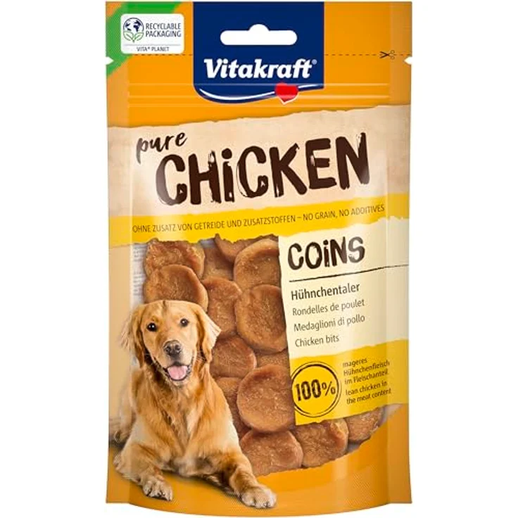 Vitakraft Pure Chicken Coins, Hundeleckerli mit 100% Hühnerbrustfilet, ohne Zuckerzusatz, 8x80g – Bild 3