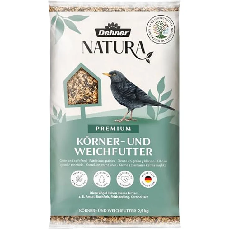Dehner Natura Premium Wildvogelfutter, proteinreiches Ganzjahresfutter mit Nüssen, Früchten & Insekten, 2.5 kg – Bild 1