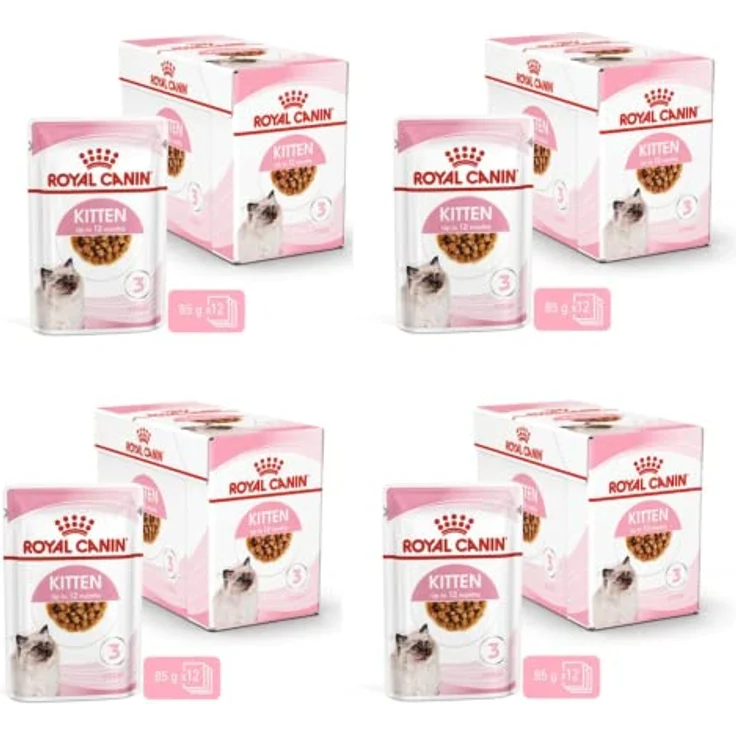 ROYAL CANIN Kitten Nassfutter, feine Stückchen in Soße, 4er Pack (4 x 12 x 85 g), Alleinfuttermittel für Katzenwelpen bis 12 Monate, unterstützt Gehirnentwicklung und Abwehrkräfte – Bild 1