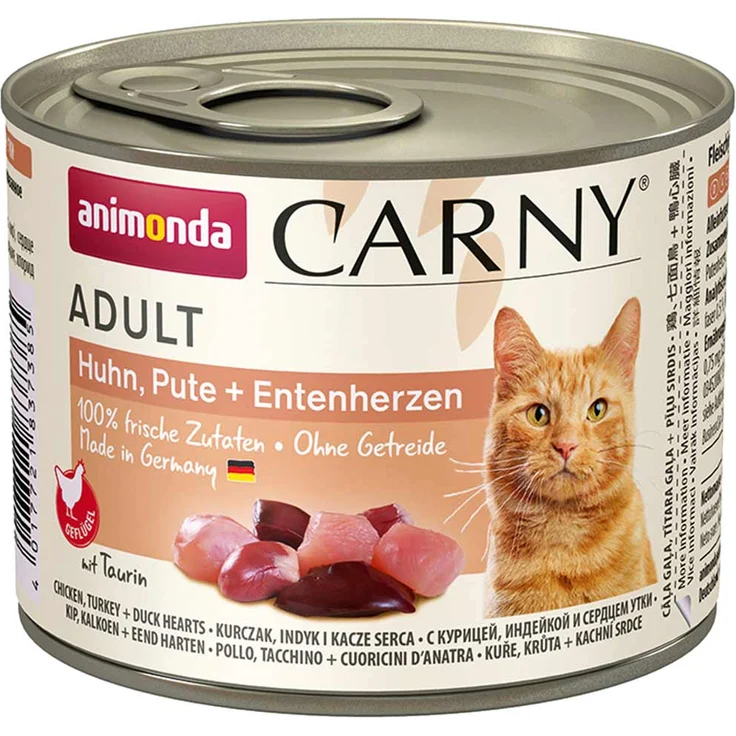 animonda Carny Adt Huhn, Pute und Entenherz, Katzen-Nassfutter mit wichtigen Mineralstoffen und Vitaminen, 6x200g