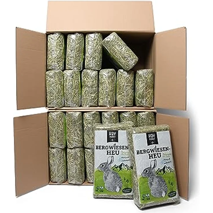 Hayrabbit Bergwiesenheu 24KG, hochwertiges Heu aus deutschen Grünlandregionen, abgepackt in 1kg Beuteln, ideal für Meerschweinchen und Kaninchen, 100% naturbelassen