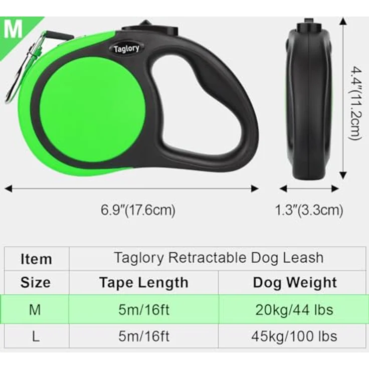 Taglory Hundeleine 5m Rollleine, für kleine & mittelgroße Hunde bis 20kg, ergonomischer Griff, Anti-Verdrehsicherung, Grün – Bild 4