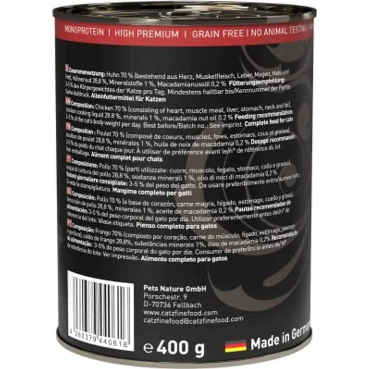 Catz Finefood Purrrr Dose 6 x 400 g - No. 103 Huhn, Getreidefreies Katzen-Nassfutter mit hohem Fleischanteil und einziger Proteinquelle – Bild 3