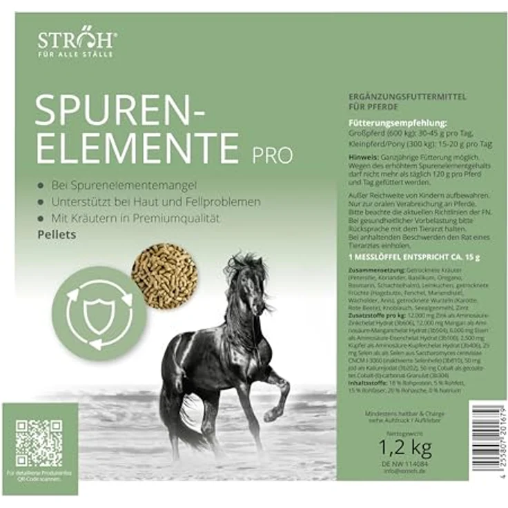 STRÖH Spurenelemente Pro Pellets Pferd, 1,2 kg - Mineralfutter mit Zink, Mangan, Eisen, Kupfer, Selen, Jod und Cobalt für gesundes Pferdefell und Wohlbefinden – Bild 2