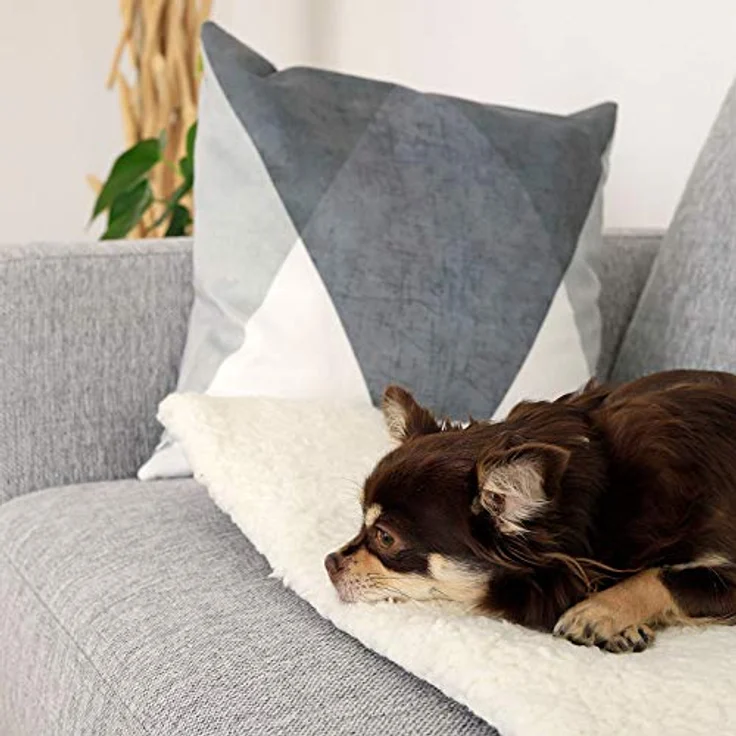lionto Wärmedecke für Hunde und Katzen, selbstheizend ohne Strom, 60x45 cm mit abnehmbaren, waschbarem Bezug bei 30°C, isolierend, Fleece, weiß – Bild 2