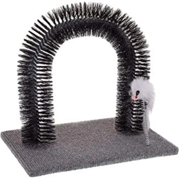 Big Buy Cooking Kratzbaum für Katzen Arch, multifunktional in Grau-Schwarz mit anregendem Feder-Spielzeug und stabilen Holzstandfuß, 34x25x34 cm