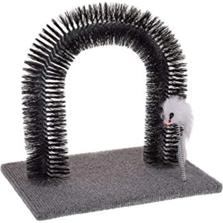 Big Buy Cooking Kratzbaum für Katzen Arch, multifunktional in Grau-Schwarz mit anregendem Feder-Spielzeug und stabilen Holzstandfuß, 34x25x34 cm – Bild 1