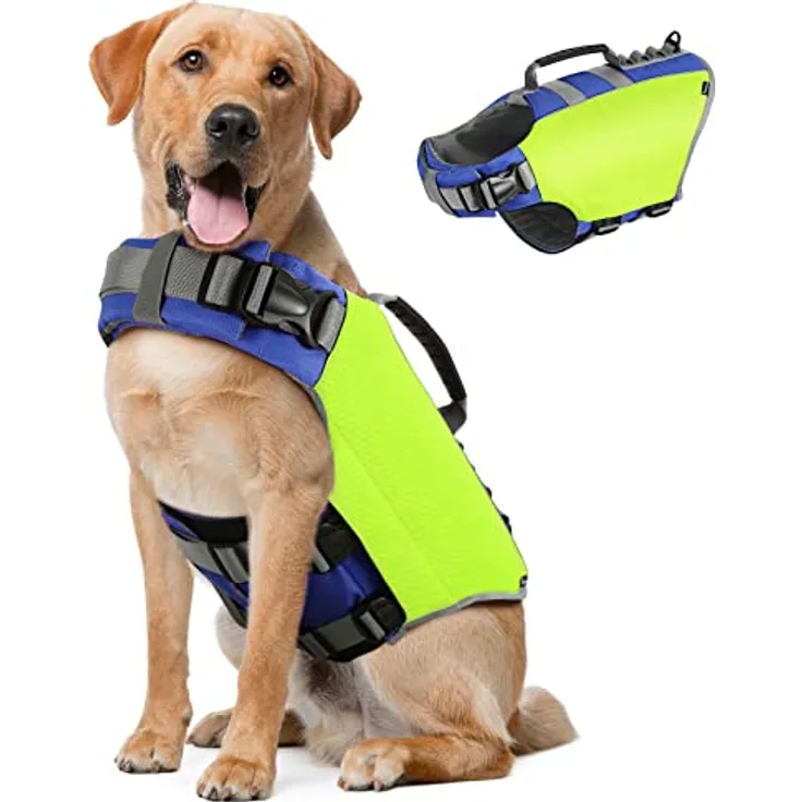 Pawaboo Hundeschwimmweste, Einstellbare Schwimmweste mit Starkem Auftrieb und Reflektierenden Streifen, XL, Helles Gelb