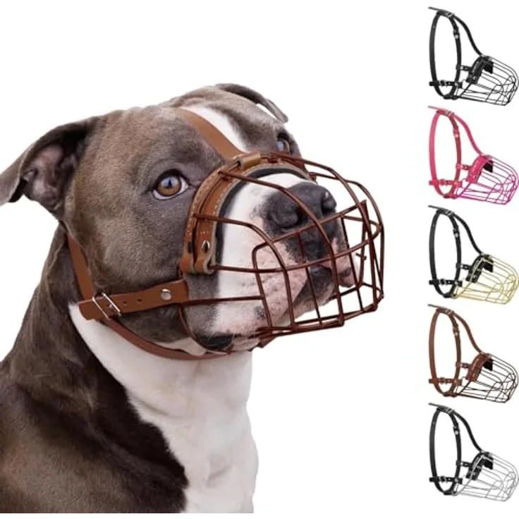 BRONZEDOG Maulkorb für Hunde - Metall-Drahtkorb für große Hunde mit verstellbaren Lederriemen und Neoprenpolsterung, Größe für Amstaff (Schnauzenumfang 30 cm)