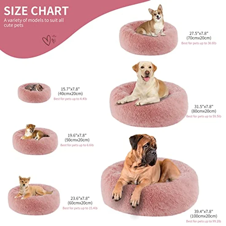BVAGSS Rundes Hundebett & Katzenbett, Flauschiges Donut-Kuschelkissen aus ultraweichem Plüsch, Waschbar, 80 cm, Beige – Bild 4