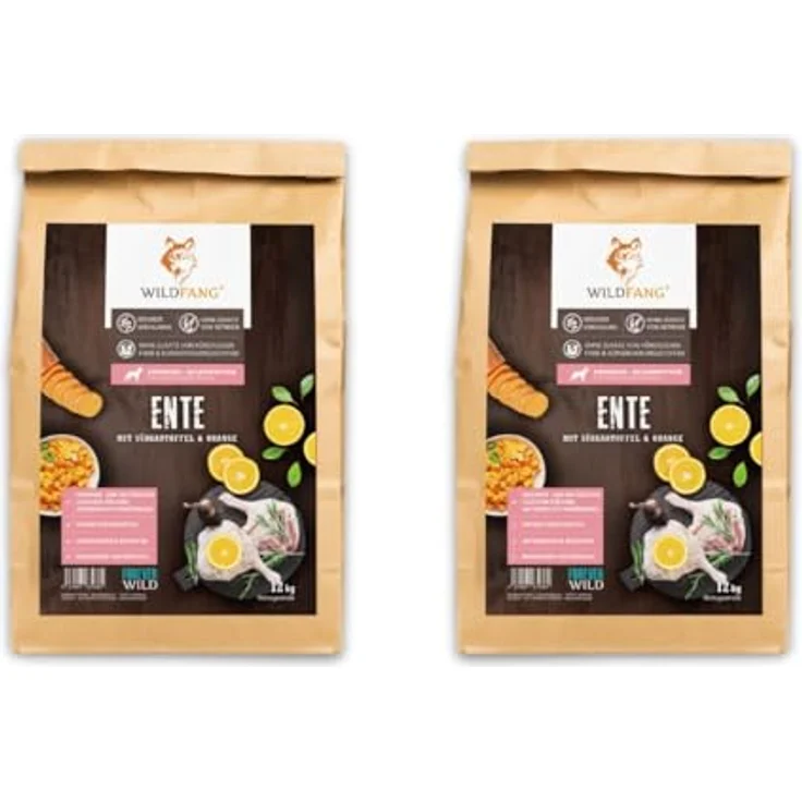 Wildfang® Hundefutter Trocken, Getreidefreies Premiumfutter (12 kg) mit 50% Ente, Süßkartoffel & Orange - für gesunde Verdauung und glänzendes Fell – Bild 1
