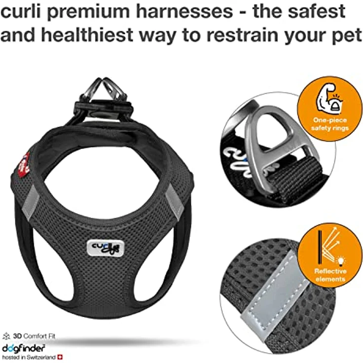 Curli Vest Harness Air-Mesh Hundegeschirr, leichtes Step-in Geschirr mit hoher Atmungsaktivität, 3XS, Schwarz – Bild 2