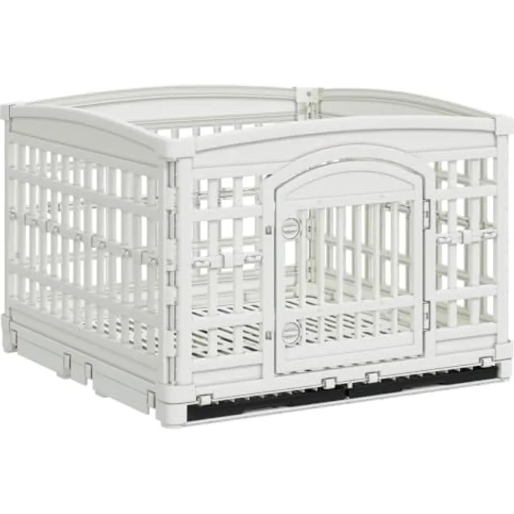 vidaXL 4-Panel Hundelaufstall, 177,5 x 154,5 x 112 cm, robuster Kunststoff, Weiß, UV- und wasserfest, flexibel anpassbar