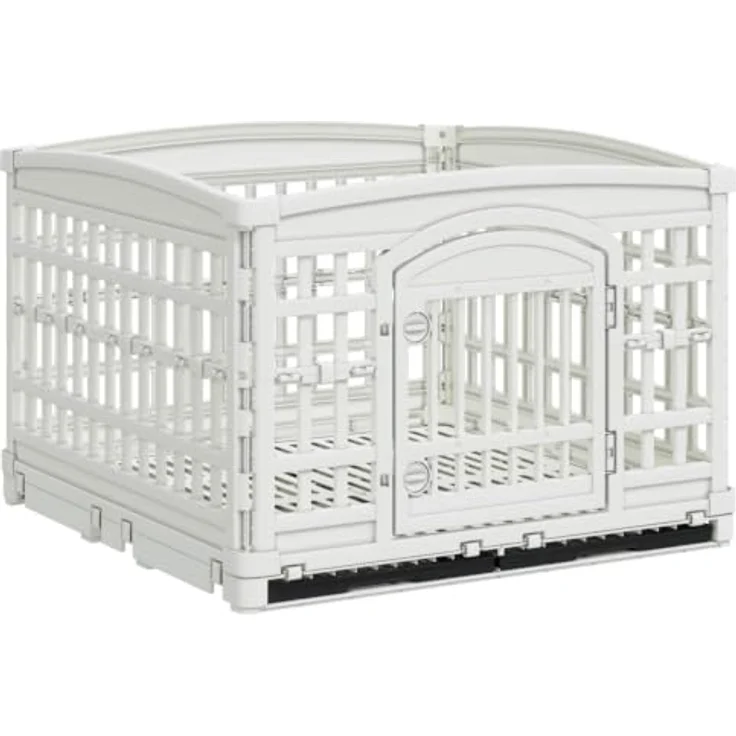 vidaXL 4-Panel Hundelaufstall, 177,5 x 154,5 x 112 cm, robuster Kunststoff, Weiß, UV- und wasserfest, flexibel anpassbar – Bild 1