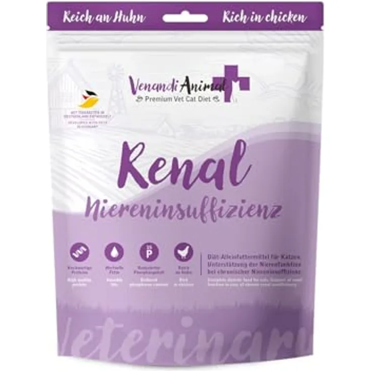 Venandi Animal Vet Premium Trockenfutter für Katzen - Diät Renal bei Niereninsuffizienz - Huhn, getreidefrei, 0,3kg