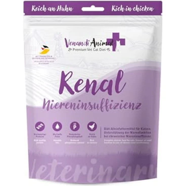 Venandi Animal Vet Premium Trockenfutter für Katzen - Diät Renal bei Niereninsuffizienz - Huhn, getreidefrei, 0,3kg – Bild 1