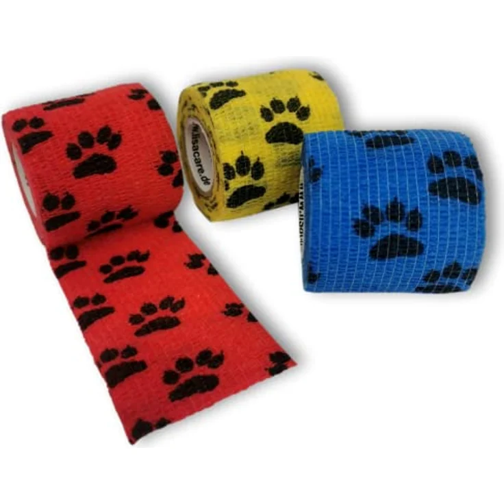 LisaCare Verband selbstklebend, Pflaster für Hunde, 3er-Set mit Pfoten Motiv, 5cm x 4,5m, atmungsaktives, rutschfestes und wasserfestes Verbandsmaterial – Bild 1