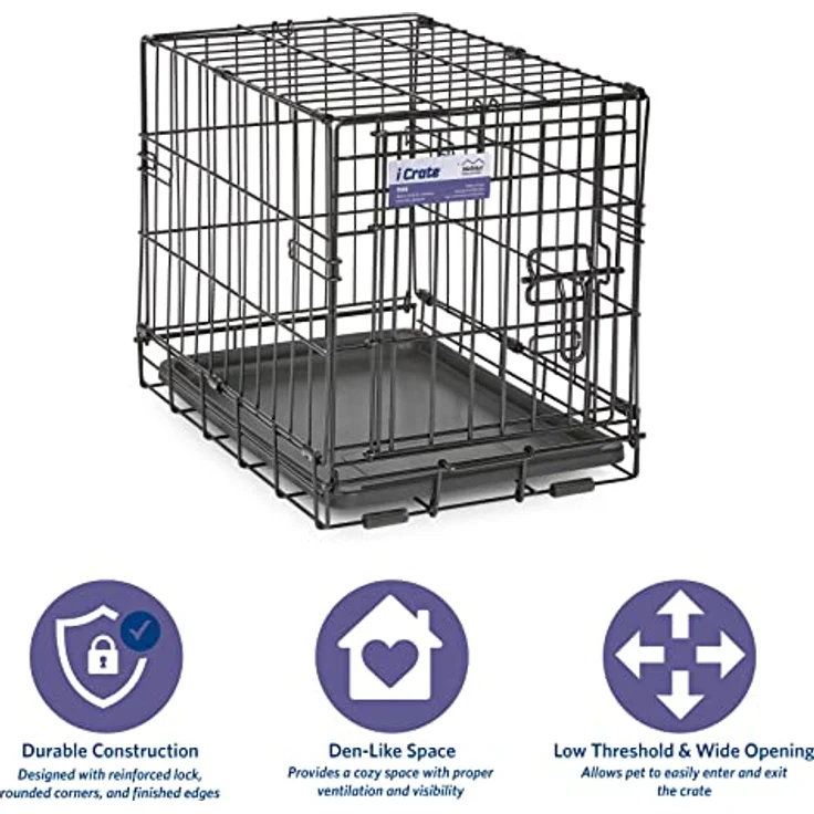 MidWest Homes for Pets iCrate Hundebox, klappbar mit 1 Tür und Trennwand, auslaufsichere Bodenwanne, für Minirassen bis 5 kg, robust und tragbar, 46 cm – Bild 5