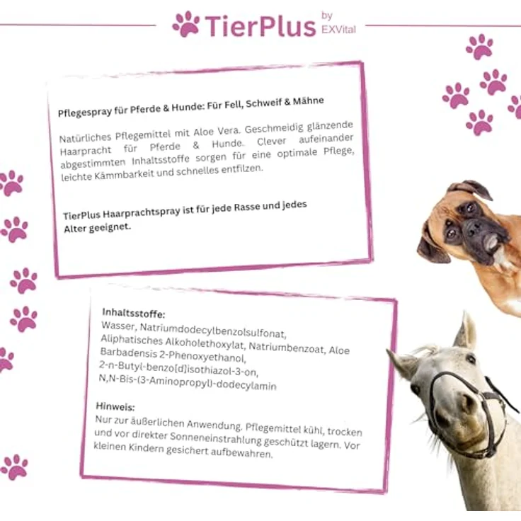 TierPlus Haarpracht Spray für Pferde & Hunde, 500 ml – Fell-, Schweif- & Mähnenspray für seidigen Glanz, leichte Kämmbarkeit & entwirrende Pflege mit Aloe Vera – Bild 5