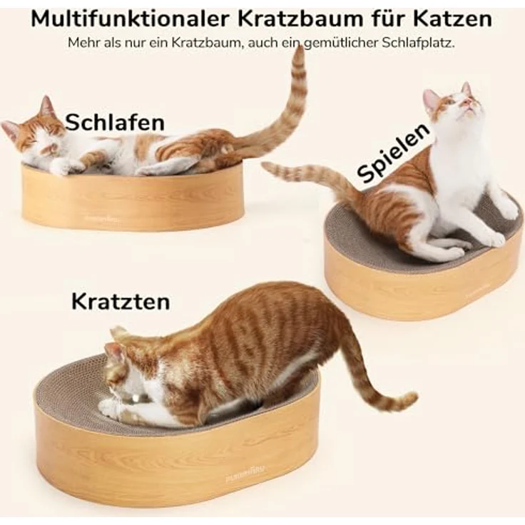FUKUMARU Ovales Kratzbrett für Katzen, 2-in-1 Kratzmöbel und Lounge, hochwertige Wellpappe, Holzfarbe, ergonomisches Design für Komfort und Krallenpflege – Bild 2