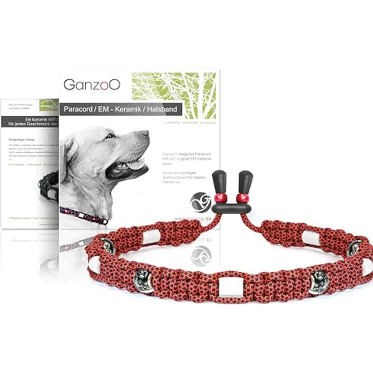 Ganzoo EM Keramik Zierhalsband für Hunde, Paracord 550 handgeknüpft, Diamant Rubin, XS 26-32 cm, strapazierfähig, verstellbar mit Zierperlen und EM Pipes – Bild 1