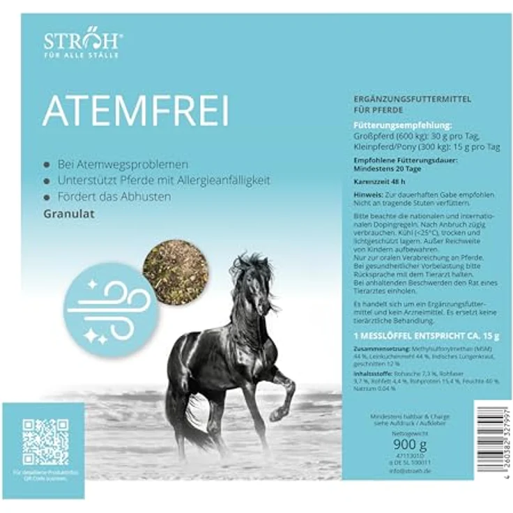 STRÖH Küsten ATEMLUFT Pellets für Pferde (900g), Ergänzungsmittel mit Bronchialkräutern zur Unterstützung der Atemwege, ideal bei Husten und Allergien – Bild 2