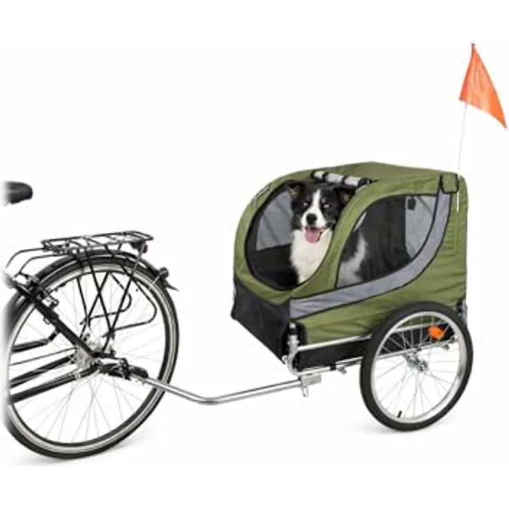 Flamingo Hundeanhänger für Fahrrad, faltbar mit Regenschutz, geeignet für E-Bikes, max. 30 kg, grün, A:76 cm B:57 cm C:65,5 cm D:130 cm – Bild 1
