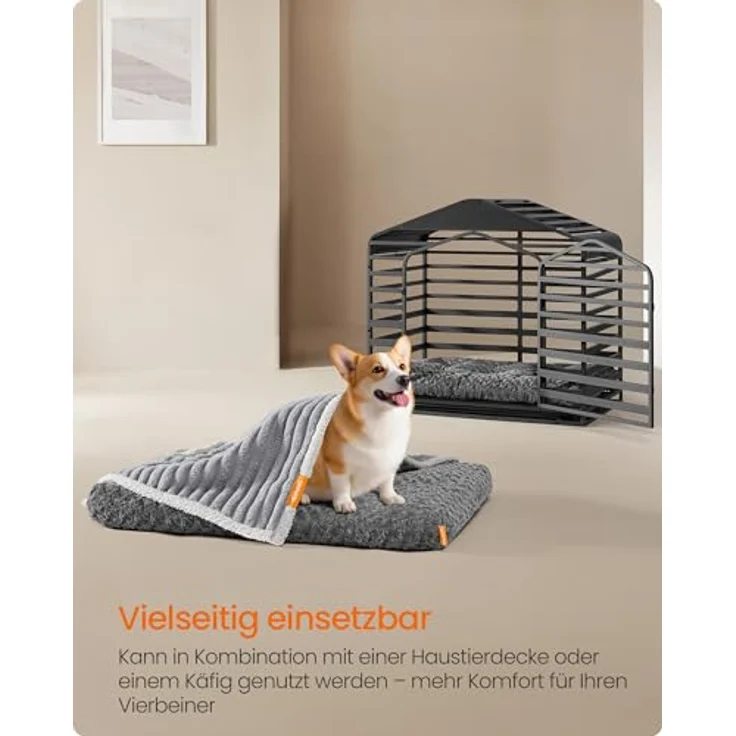 Feandrea Hundebett, 90 x 60 cm, weiche Polsterung aus PV-Plüsch, waschbar, rutschfest, grau – Bild 4