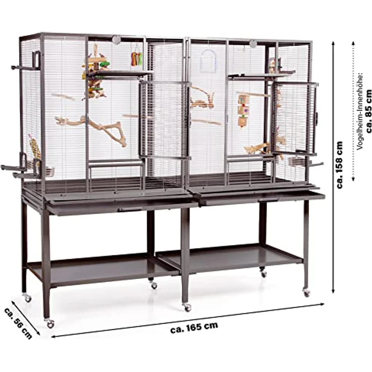 Montana Cages New Madeira Double, Premium Vogelkäfig für Finken und Sittiche, Antik Edition, 6 Lenkrollen, 4 Edelstahlnäpfe, AVILON Pulverbeschichtet, 165 x 56 x 158 cm – Bild 2
