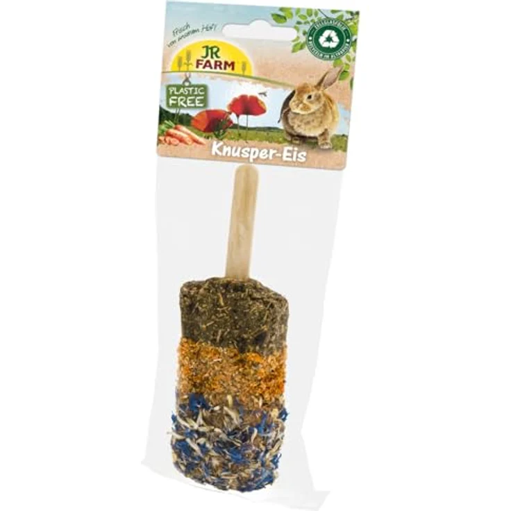 JR Farm PlasticFree Knusper-Eis, Nager- und Kaninchenfutter mit hohem Rohfaseranteil für Zahnabrieb und Verdauungsförderung, 45g – Bild 1